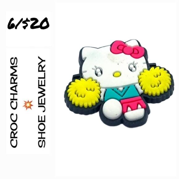 😺 Hello Kitty 🌟 Rubber Croc Charms Shoe Jewelry Cheerleader Pom Pom White Cat - Picture 1 of 4